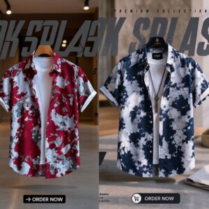 CHINA MICRO SHIRT COMBOO RED WINE& INK BLUE